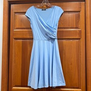 Beautiful sky blue cotton dress was wide fired skirt